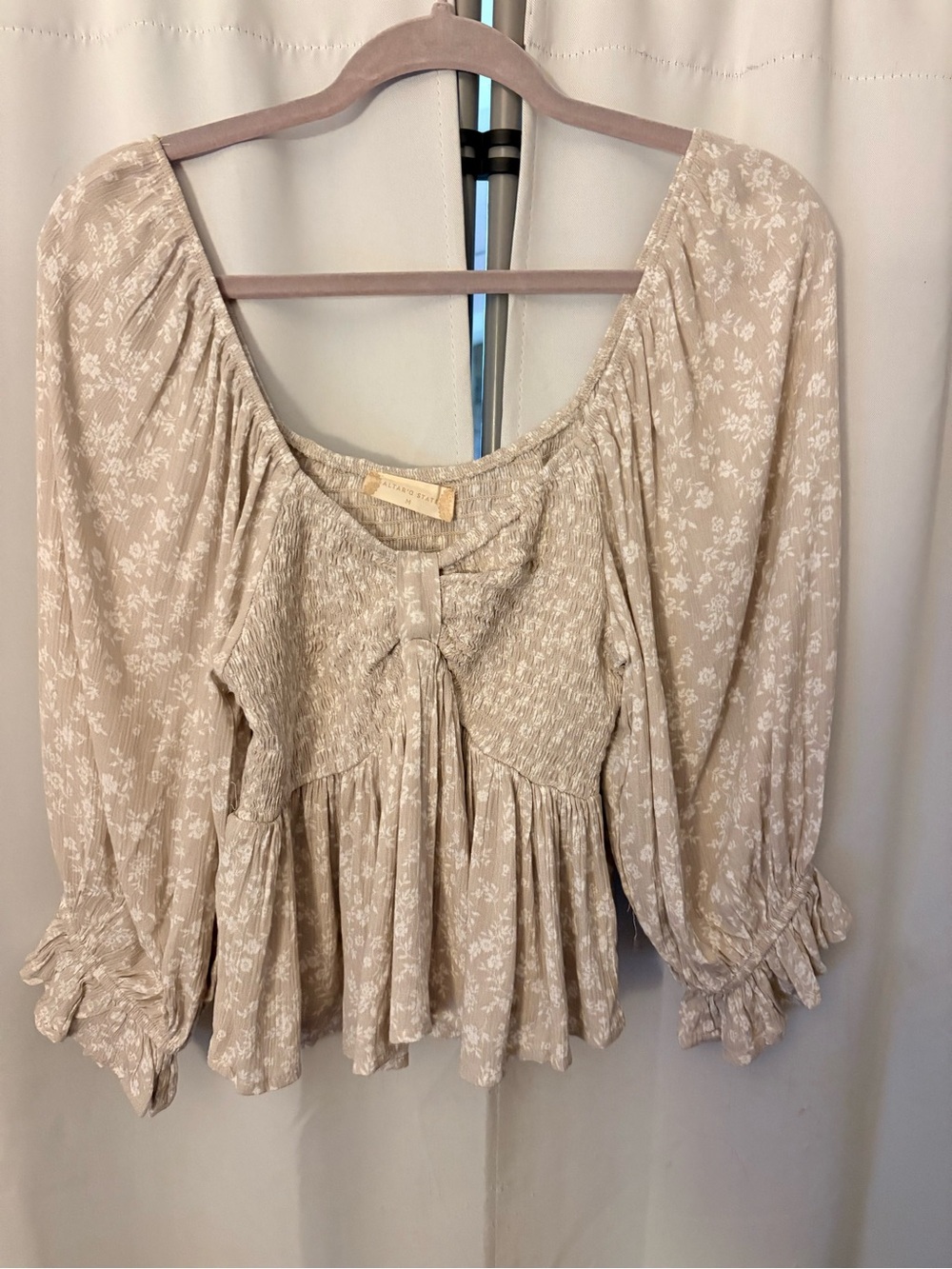 Altarβd State Smocked Peasant Blouse - Beige Floral